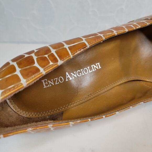 Enzo Angiolini Womens Shoes 7.5 Orange Leather Giraffe Print Open Toe Pump Heels - Picture 9 of 16